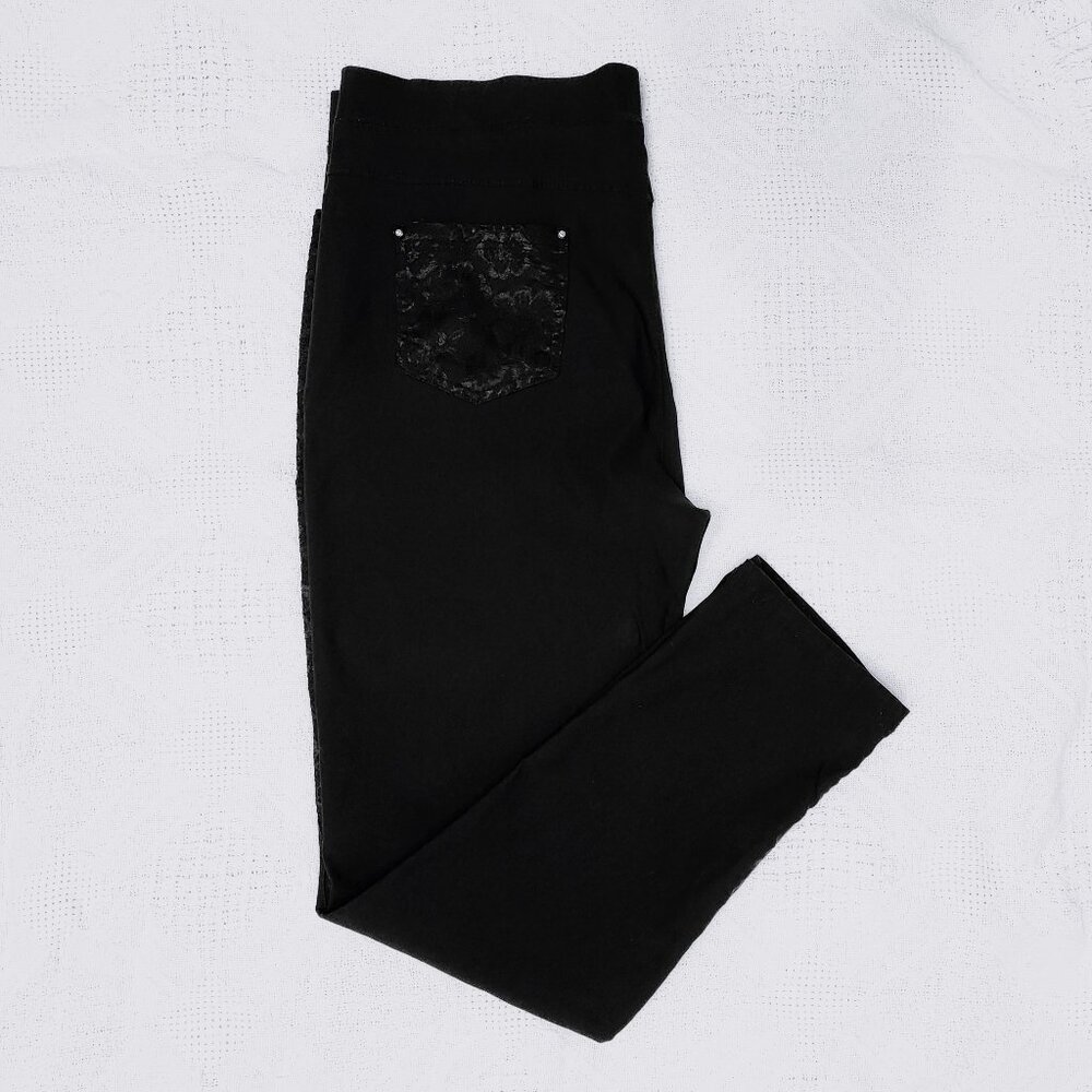 Black Lace Panels & Rhinestone Black Stretchy Pants